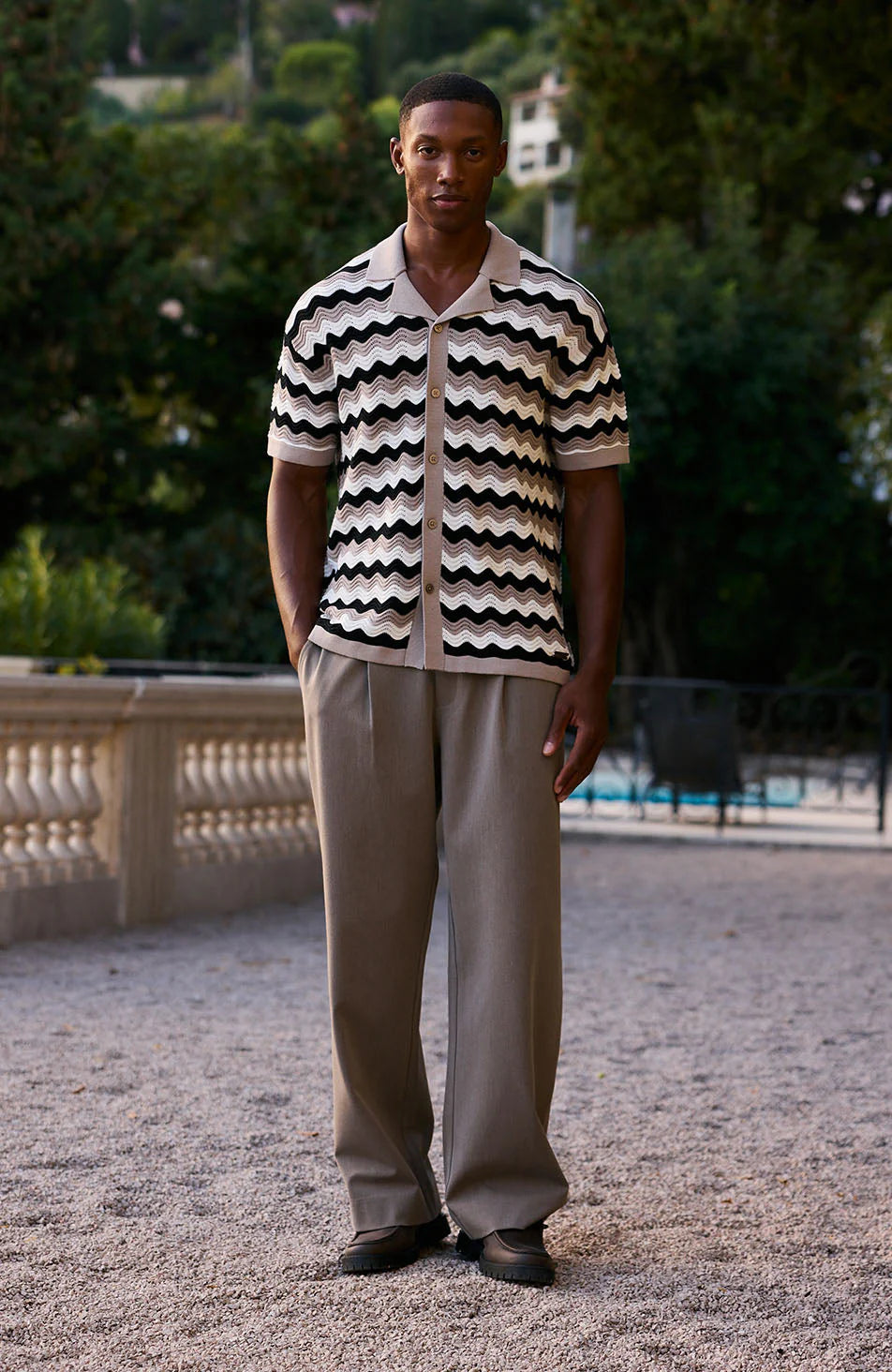 Textured Relaxed Fit Knitted Shirt in Taupe