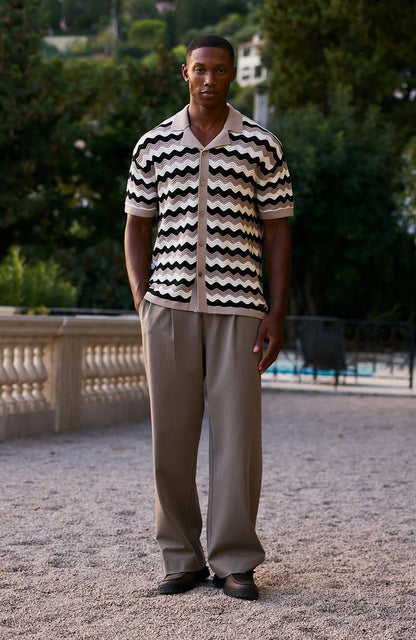 Textured Relaxed Fit Knitted Shirt in Taupe