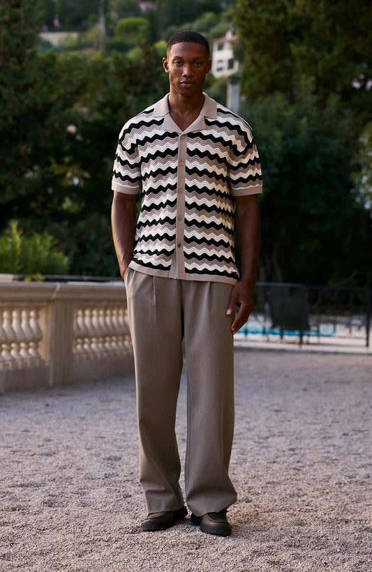 Textured Relaxed Fit Knitted Shirt in Taupe