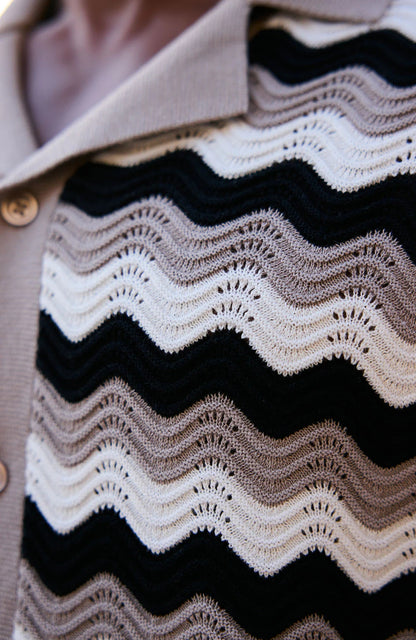 Textured Relaxed Fit Knitted Shirt in Taupe