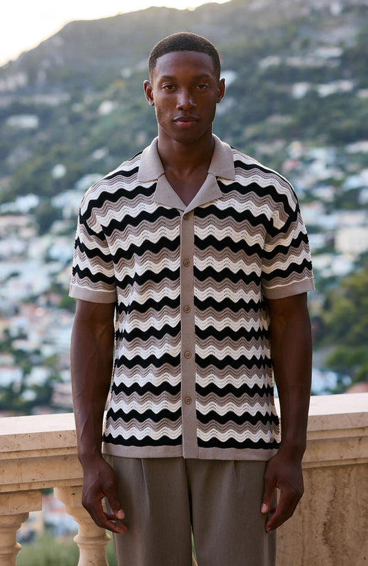 Textured Relaxed Fit Knitted Shirt in Taupe