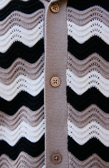 Textured Relaxed Fit Knitted Shirt in Taupe