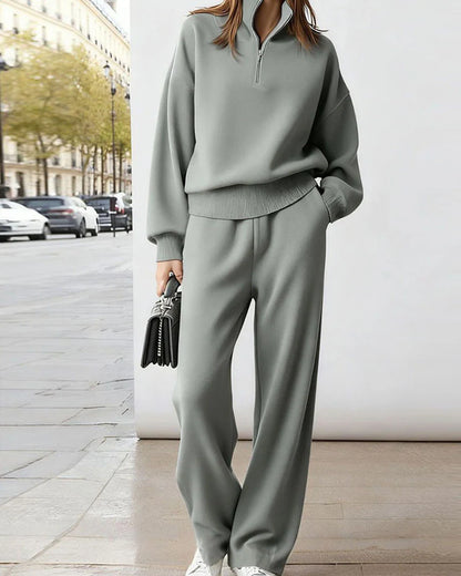 Urban Casual Ribbed Detail Sweatsuit Set
